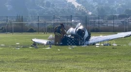 Plane Crashes Onto Football Field Injuring Instructor And Student in Los Angeles, USA