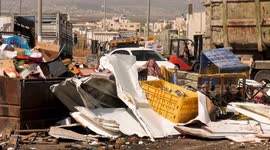 Israeli army bulldozers demolish Palestinian commercial facilities near the Jalamah checkpoint