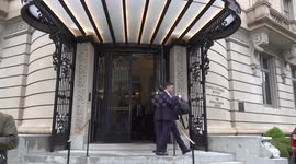 Suella Braverman leaves the American Enterprise Institute in Washington DC, USA