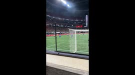 The is is taking place on September 12 2023 at the Mercedes Benz stadium this is the Mexico vs Uzbekistan soccer game. I got hit by the soccer ball after a missed goal and my cousin caught it on camera
