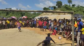 Penalty kicking at yesterday's football tournament at Camp 20 Extension in Cox's Bazar, Bangladesh.