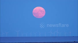 Stunning full Harvest Supermoon rises over Kent windfarm, UK