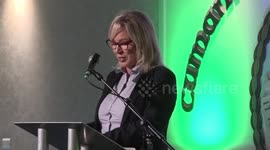 Michelle O'Neill and Ryan Murphy speak at the reopening of the Roddy McCorley Heritage centre in Belfast, UK