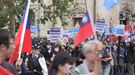 Hundreds march through London to protest Chinese Communist Party on China's National Day