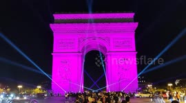 Pink October. Breast cancer. Paris, Arc de Triomphe. 1 oct 2023. (In french: Octobre rose).