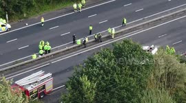 Site of a motorway crash involving a school bus in Hooton, UK