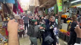Palestinians protest during the Jewish holiday of Sukkot, in Jerusalem's Old City