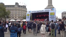 Matsuri 2023 festival of Japanese culture is launched with with opening of a sake barrel in Trafalgar Square
