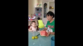 Toddler has hilarious reaction to watermelon portions served up by mum