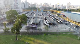São Paulo Brazil. Chaotic late afternoon at the Parque Dom Pedro Bus Terminal, after a hard day for metro workers.