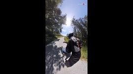 Guy riding an electric unicycle hits a small spot of gravel and crashes hard *Hilarious Fail*