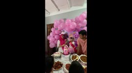 Birthday party goes wrong as glitter popper covers all the meals
