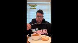 Scared man with phobia of touching food uses tongs to eat everything...including SOUP Part 3/3