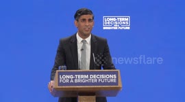 Prime Minister Rishi Sunak defends climate backtrack in conference speech in Manchester, UK
