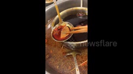 Tourist discovers ceramic tile in hotpot in southern China