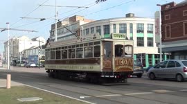 Box car tram.in service on blackpool promenade