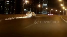 Sparks fly as minibus tyre bursts and breaks free on motorway