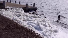 Large quantity of naturally occurring foam seen at Kent lake, UK