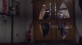 Anas Sarwar and Michael Shanks arrive to the count at South Lanarkshire Council in Rutherglen, UK
