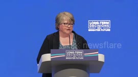 Therese Coffey speaks at Conservative Party conference in Manchester, UK
