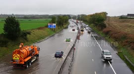 Saturday 7th October 2023. Flooding on M9 Motorway at Stirling causes traffic congestion. Scotland, UK. 1080HD