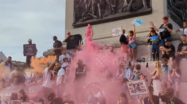 American XL bully protesters set off smoke flares beneath Nelson's Column in Trafalgar Square