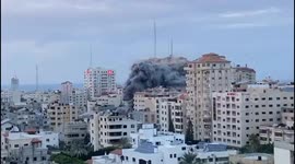 Israeli aircraft bombed the Palestine Tower in central Gaza City