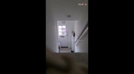 Husband playfully gives his wife a fright when she returns home from the work *Hilarious*