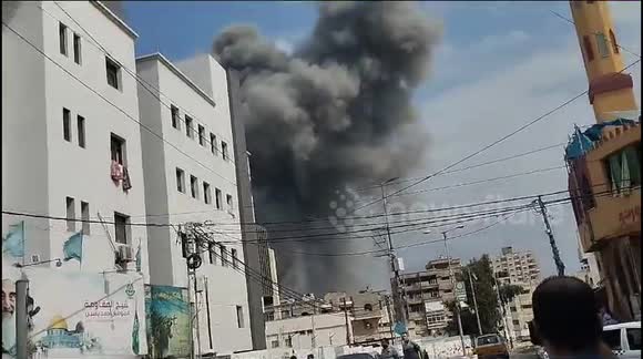 An Israeli air strike on a mosque in Gaza City ..