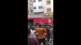 Video from the site of the Israeli air strike on Jabalia refugee camp in the northern Gaza Strip .
