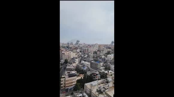 Air strikes by Israeli aircraft on Gaza City .