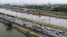 Aerial view of traffic in Sao Paulo, Brazil