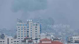 Columns of smoke in the city of Gaza, Palestine