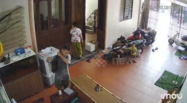 Family avoid being flattened as beam in their house collapses