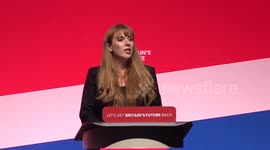 Labour Party conference inLiverpool, UK: Angela Rayner leads a moment of silence for victims of violence in Israel