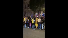Palestine supporters celebrate outside 10 Downing Street while police watch