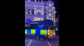 Picadilly circus in chaos Palestine supporters celebrate while police watch