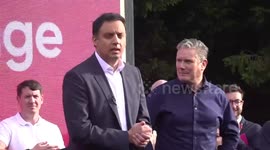 Anas Sarwar speaks at Labour Party rally following by-election victory in Rutherglen, Glasgow, UK