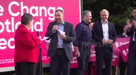 New Labour MP Michael Shanks speaks at rally following by-election victory in Rutherglen, Glasgow, UK