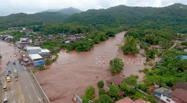 Drone footage shows severe flood submerging swathes of northern Thai province
