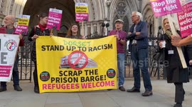 Protest outside High Court as asylum seekers to be moved back onto Bibby Stockholm barge