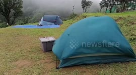 Tent collapses as storm batters campsite in Thailand