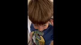 Adorable boy ready to fly with excitement following surprise reunion with stepdad