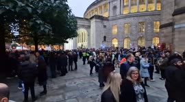 Pro-Israeli protesters gather on St Peter's Square in Manchester, England