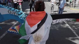 Palestine supporters rally outside Israel Embassy in Buenos Aires, Argentina