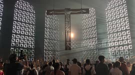 Peoplen attend the candle room at the National Sanctuary of Aparecida in Sao Paulo, Brazil