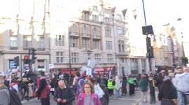 Fireworks set off at Trafalgar Square during Palestine support rally in London