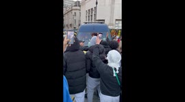 Police fight with Pro-Palestinian teenagers during anti-Israel protest in Trafalgar Square - London