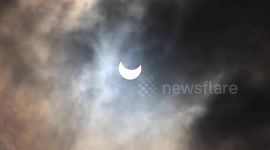 Annular Solar Eclipse 2023 during totality in Corpus Christi, Texas with dramatic clouds