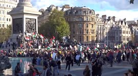 Pro-Palestine demonstrators rally in Trafalgar Square during march for Palestine in central London